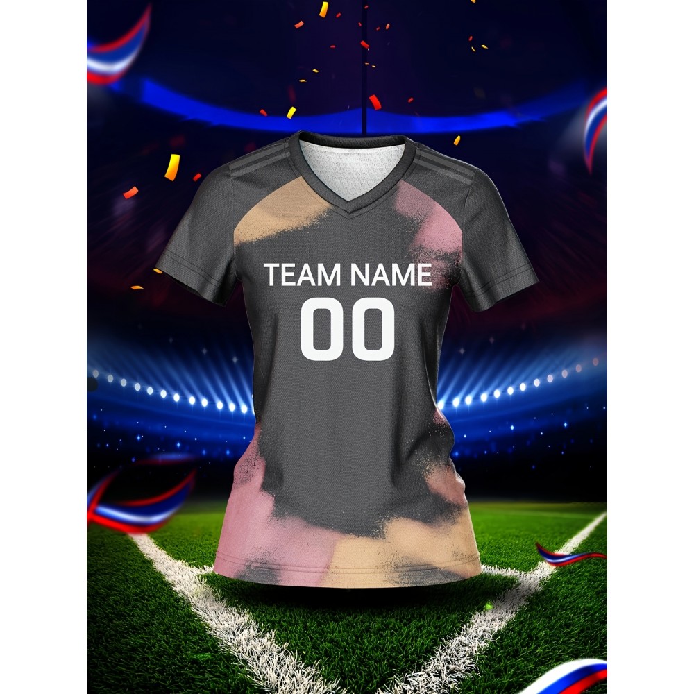 Customized Women'S V-Neck Football Jersey with Name and Number - Personalized Team Training Sports Shirt, Comfortable, Breathable, Quick-Dry Polyester for Fitness & Casual Wear, Gym Shirts