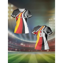 Customizable Women's V-Neck Football Jersey - Moisture-Wicking Quick-Dry Breathable Sports Top with Team Name & Number, Loose Fit Retro Street Style for Soccer, Basketball, Baseball, Ice Hockey - Spring/Summer/Fall Training & Casual Wear