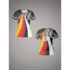 Customizable Women's V-Neck Football Jersey - Moisture-Wicking Quick-Dry Breathable Sports Top with Team Name & Number, Loose Fit Retro Street Style for Soccer, Basketball, Baseball, Ice Hockey - Spring/Summer/Fall Training & Casual Wear