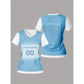 Customizable Women's V-Neck Soccer Jersey - Personalized Name & Number, Breathable Polyester, Quick-Dry Sports Top for Team Training & Casual Wear, Personalized Sports Gear | Customizable Soccer Shirt | Lightweight Jersey