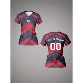 Customizable Women'S V-Neck Soccer Jersey - Personalized Team Training & Fitness Top with Name and Number, Breathable, Quick-Dry, Ideal for Casual Wear in Spring/Summer/Fall, Spring Jersey | Stylish Soccer Top | Quickdry Fabric