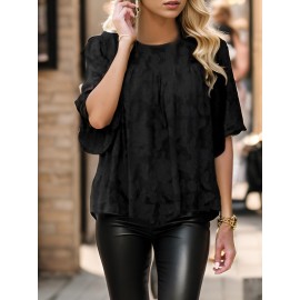 Womens 3/4 Bell Sleeve Blouse Summer Crewneck Lace Tops Floral Shirts