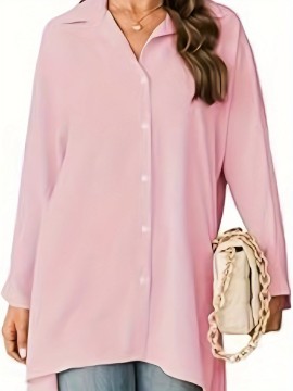 Women's Oversized T-Shirt Button-Up Long Sleeve Shirt V-Neck Loose Flowy Shirt