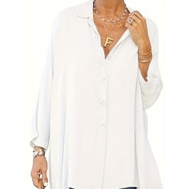 Women's Oversized T-Shirt Button-Up Long Sleeve Shirt V-Neck Loose Flowy Shirt