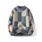 Men'S Geometric Checkered Crew Neck Sweater - Soft Warm Textured Pullover, /Brown Pattern, Cozy Fall Winter Sweater for Street Style & Layered Outfits, Casual Daily Wear, Versatile for Semi-Formal Events, Order Two Sizes for Best Fit (Regular Fit)