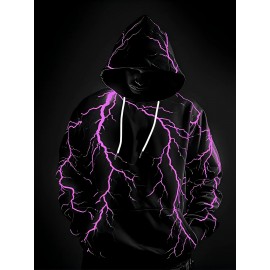 Men's Neon Pink Lightning Bolt Hoodie - Stretch Knit Pullover Sweatshirt with Adjustable Hood, Bold White Lightning Print, Machine Washable Winter Warm Coat for Gym, Streetwear & Casual Outfits - Durable Neon Glow Jacket, PLUS SIZE, Big And Tall Men Clothing, Winter Clothes For Women Plus Size, Oversized Hoodie Men, Winter Hoodies For Men, Botas De Invierno, Plus Size Pants For Men, Long Sleeve Plus Size, Chunky Sweaters, Plus Size Sweat Suit, Thick Hoodies For Women,