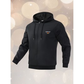 Men'S Plus Size Hooded Jacket - Navy Blue with Germany Deutschland Text, Zip-Up Front Closure, All-Season Casual Coat for Everyday & Formal Events, Lightweight Outerwear (Size Larger than Regular Fit), Versatile Layering, Modern Menswear, Durable Fabric, Stylish Coat, Urban Style, Layering Piece, Trendy Menswear, Highquality Stitching, Big And Tall Men, PLUS SIZE, Seasonal Fashion, Plus Size Men, ' Fashion Classy jacket, formal jacket men plus size talllageHeavy Jacket warmer mens