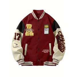 Men's Vintage Varsity Jacket with Number 17 & Team Logo - Plus Size Baseball Coat, Retro School Team Uniform, Machine Washable, Autumn Winter Casual Streetwear, Christmas Gift for Him, PLUS SIZE