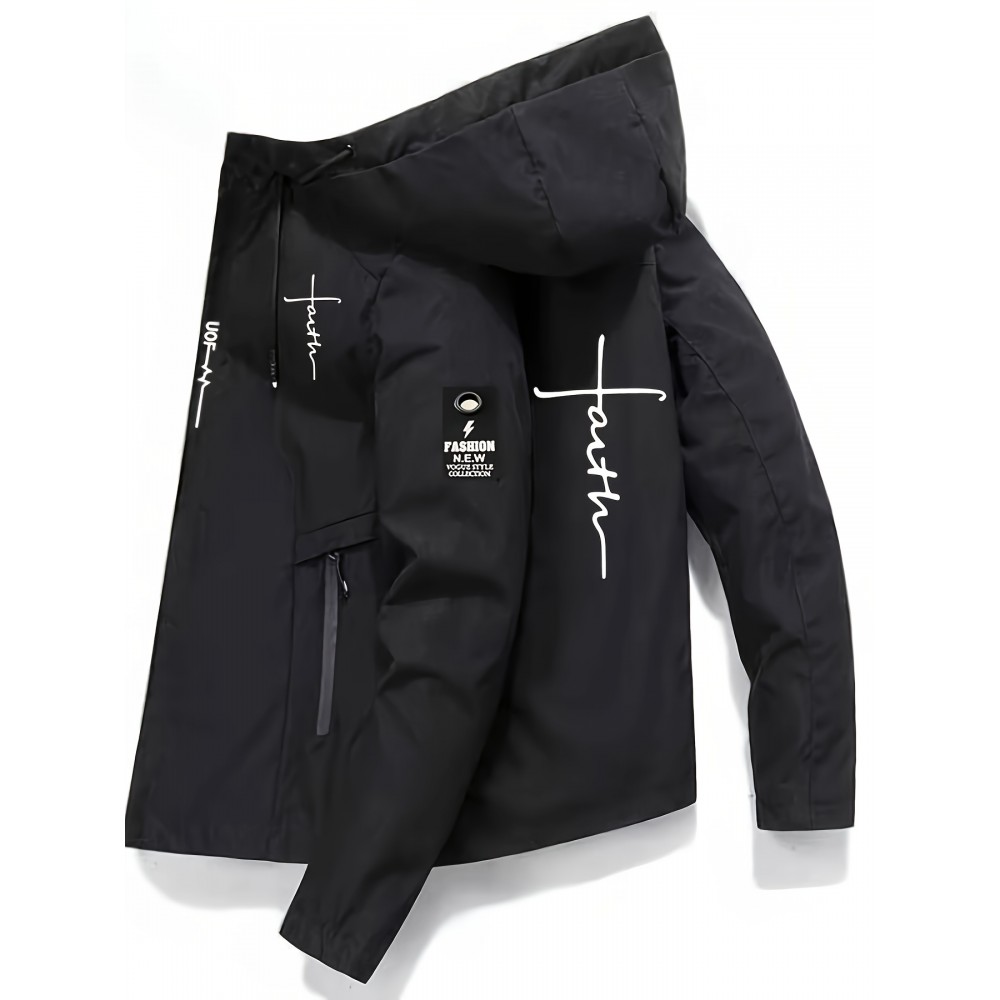 [Plus Size Sports Jacket] Lightweight Windproof Men's Plus Size Sports Jacket | Embroidered Letters, Zippered Pockets, Durable, Breathable, Machine Washable for All Seasons