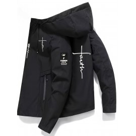 [Plus Size Sports Jacket] Lightweight Windproof Men's Plus Size Sports Jacket | Embroidered Letters, Zippered Pockets, Durable, Breathable, Machine Washable for All Seasons