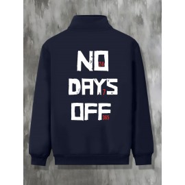 Plus Size NO DAYS OFF College Style Comfy Stand Collar Jacket - Slightly Stretch Stylish Zip Up For Autumn & Winter