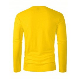 [Soft Plus Size T-Shirts] 4pcs Men's Plus Size Long Sleeve T-Shirt Set - Soft & Comfortable, 95% Polyester 5% Spandex, Solid Color, Round Neck, Casual Style, Perfect for Fall, Daily Wear