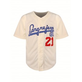 Men's #21 Vintage Baseball Jersey Shirt - Retro Style, Short Sleeve, V-Neck, Polyester, Breathable, Lightweight, Athletic Fit, Machine Washable, for Baseball, Parties, and Casual Wear