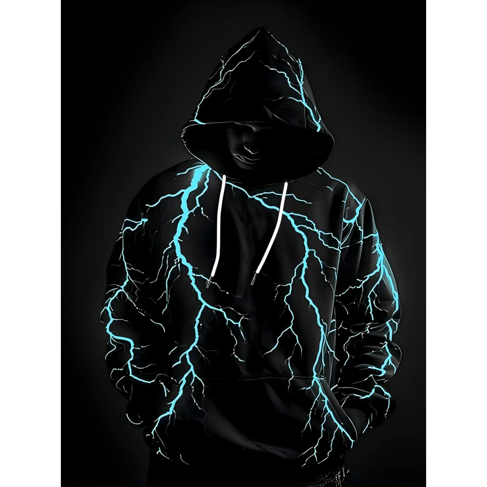 Men's Neon Pink Lightning Bolt Hoodie - Stretch Knit Pullover Sweatshirt with Adjustable Hood, Bold White Lightning Print, Machine Washable Winter Warm Coat for Gym, Streetwear & Casual Outfits - Durable Neon Glow Jacket, PLUS SIZE, Big And Tall Men Clothing, Winter Clothes For Women Plus Size, Oversized Hoodie Men, Winter Hoodies For Men, Botas De Invierno, Plus Size Pants For Men, Long Sleeve Plus Size, Chunky Sweaters, Plus Size Sweat Suit, Thick Hoodies For Women,