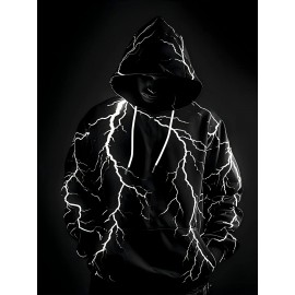 Men's Neon Pink Lightning Bolt Hoodie - Stretch Knit Pullover Sweatshirt with Adjustable Hood, Bold White Lightning Print, Machine Washable Winter Warm Coat for Gym, Streetwear & Casual Outfits - Durable Neon Glow Jacket, PLUS SIZE, Big And Tall Men Clothing, Winter Clothes For Women Plus Size, Oversized Hoodie Men, Winter Hoodies For Men, Botas De Invierno, Plus Size Pants For Men, Long Sleeve Plus Size, Chunky Sweaters, Plus Size Sweat Suit, Thick Hoodies For Women,