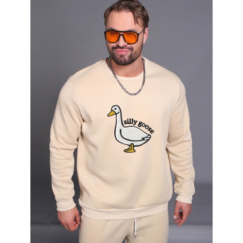 Men'S Loose Fit Sweatshirt - White Pullover with Minimalist Graphic, Soft Polyester Long Sleeve Shirt for Everyday & Formal Wear, Machine Washable Winter Sweater for Men, Sweater, Casual Wear, Korean Fashion, Durable Construction, Printed Top, Streetwear Lovers, PLUS SIZE